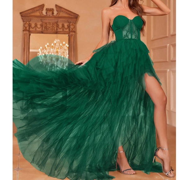 Luxe Strapless Lace Party Holiday Evening Formal Wedding Party - Picture 9 of 11